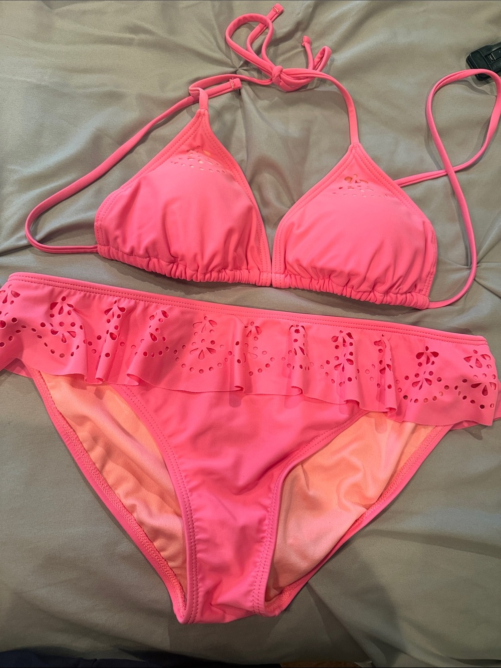 Maurices Pink Ruffle Laser-Cut Triangle Bikini